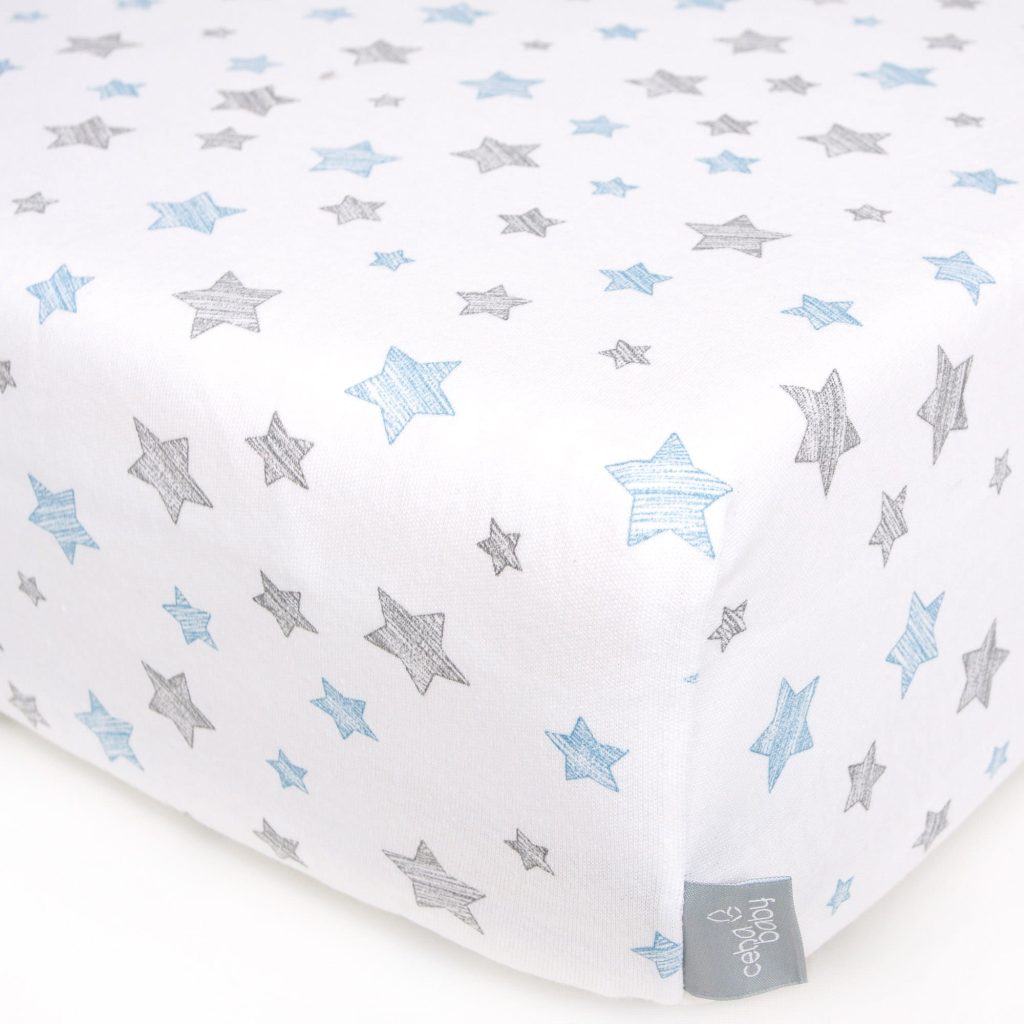 LITTLE BUBZ JERSEY FITTED SHEETS COT SIZE 60CM X 120CM BLUE STARS Tralee Nursery Supplies
