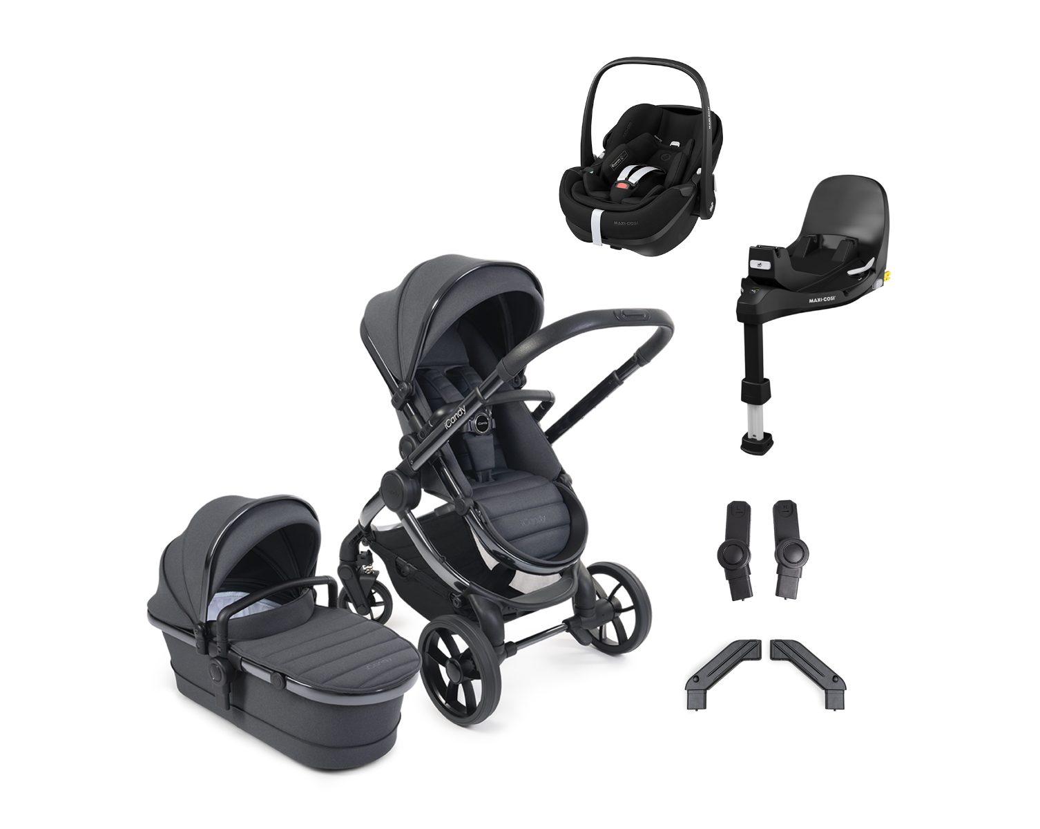 Bundle Deal I Candy Peach 7 -Any Colour -Includes Cabrio I size and Base in Black - You will also receive a Mirror,Pram Sheets, Pram Mattress protector and a Car seat raincover complimentary with every purchase