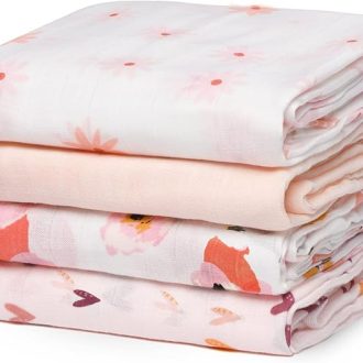 momcozy Baby Swaddling Cloth, Muslin Cloth, 120 x 120 cm, Set of 4,