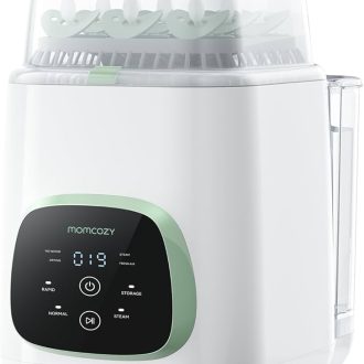 MOMCOZY KleanPal Pro Baby Bottle Washer, Steriliser & Dryer - White & Green - Special offer