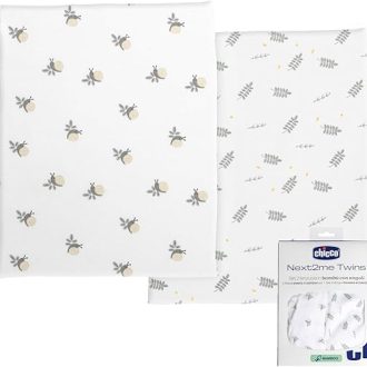 Chicco Next2Me Twins Crib Bamboo Sheets 2Pack - Greenery/Beige