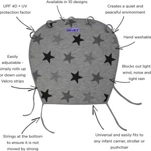 DOOKY Sun Shade Cover- Grey Stars