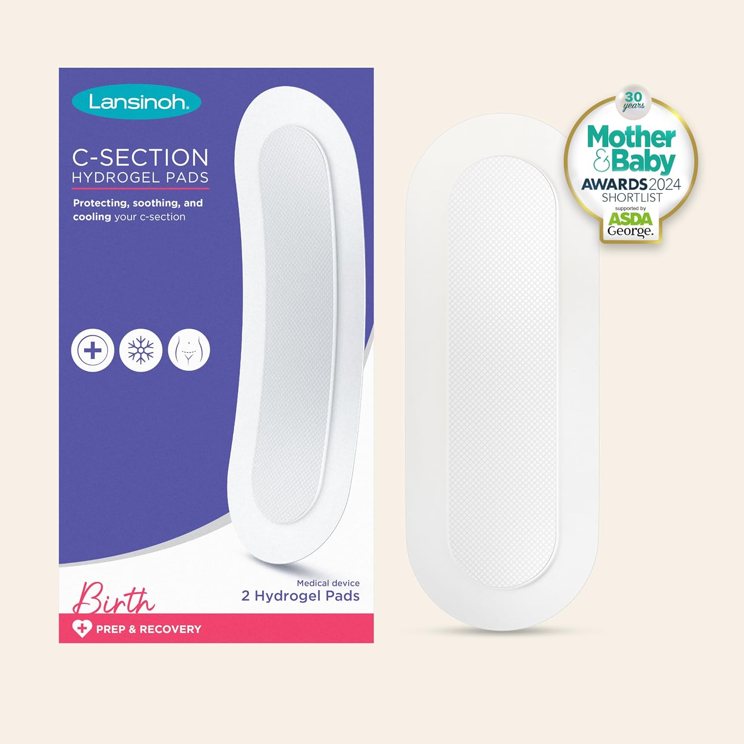 Lansinoh C-Section Hydrogel Pads - Soothing Relief & Protection - C Section Patches Latex DEBP-Free Medical Device Cooling Pads Postpartum Essentials C Section Recovery Items
