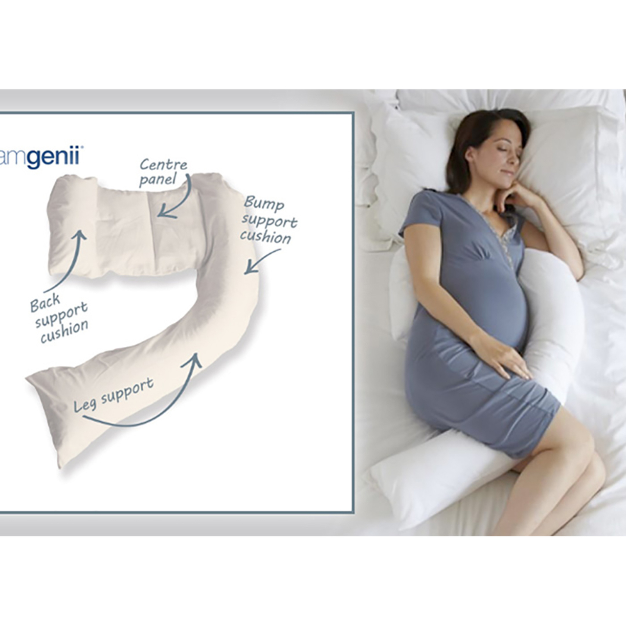 Dreamgenii 2 in 1 Pregnancy Support & Feeding Pillow - White