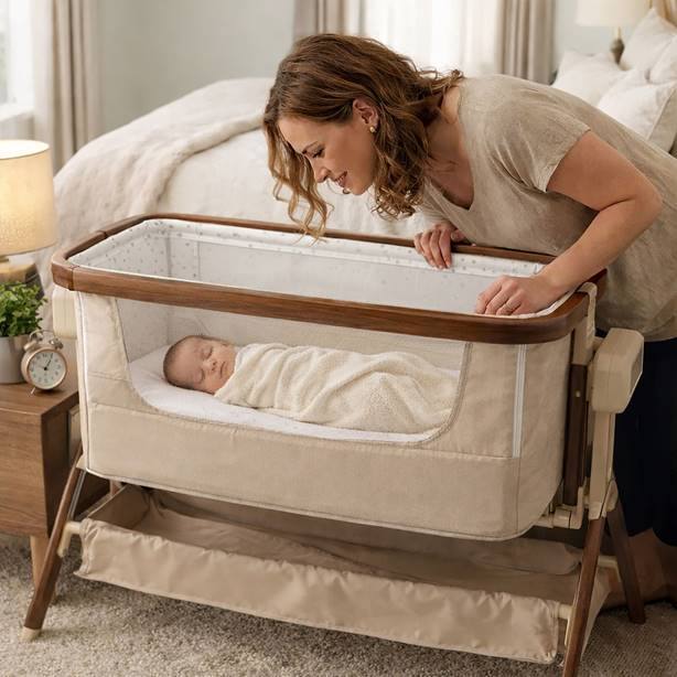 Co Glide Electric Bedside Crib - Walnut -New