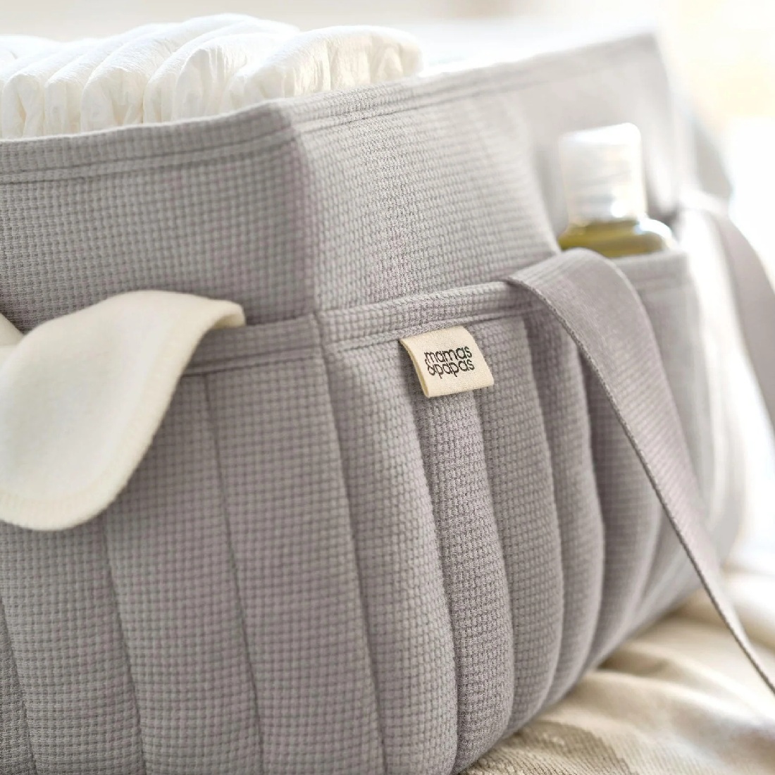 Mamas & Papas Nappy Caddy – Soft Grey Waffle - Image 2